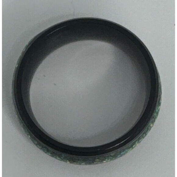 Modern Minimalist Green Glitter Inlay Black Stainless Steel Ring In 8 Size - Picture 6 of 7